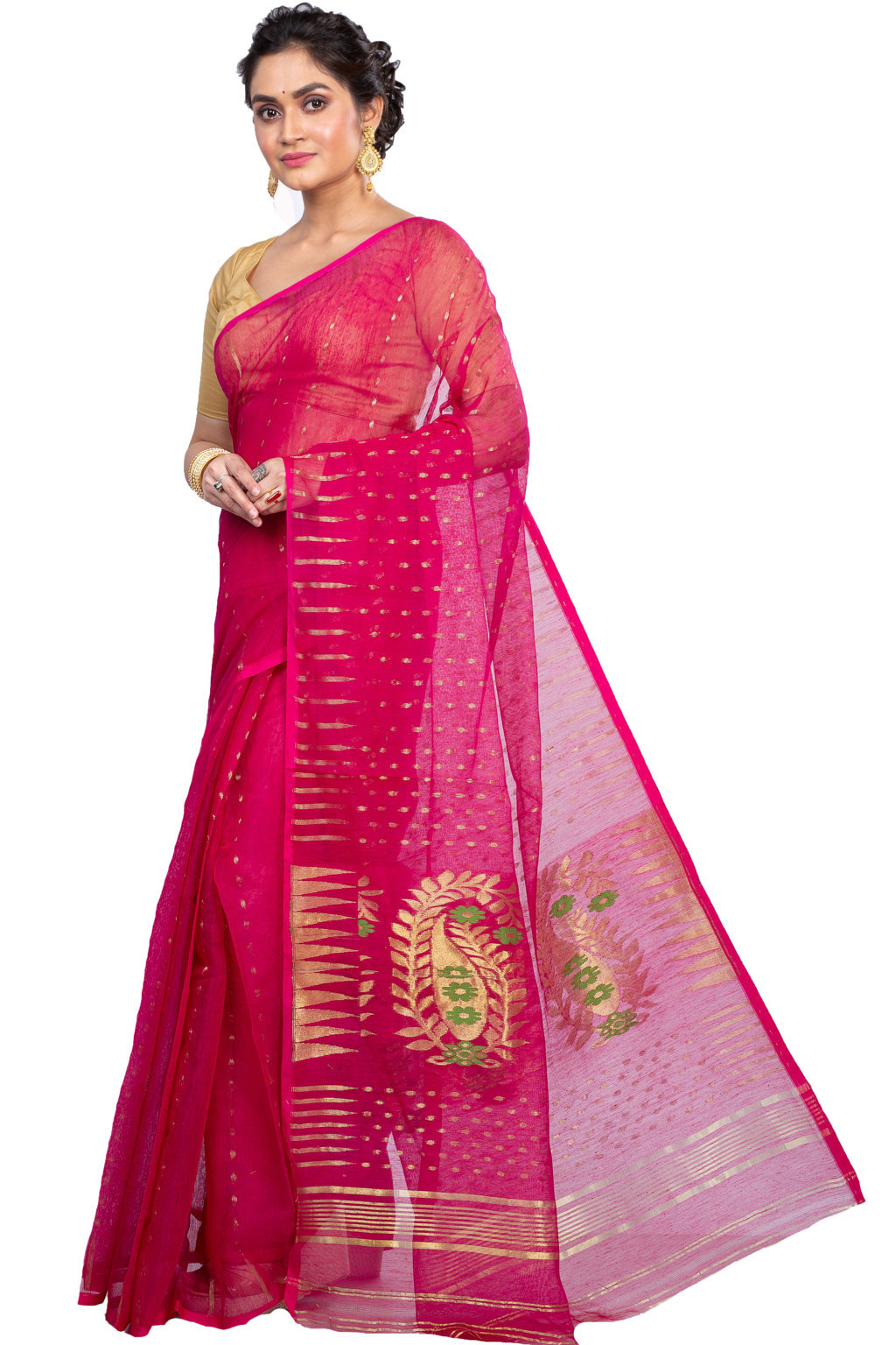 Purple Blended Cotton New HALF  JAMDINE Jamdani Saree (4109)